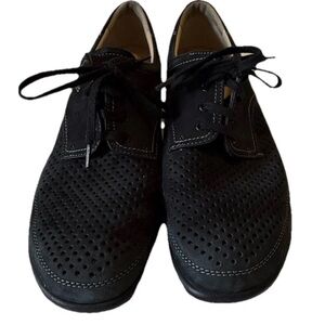 FINN COMFORT Black Suede Walking Oxford Perforated Lace Up Women 6.5